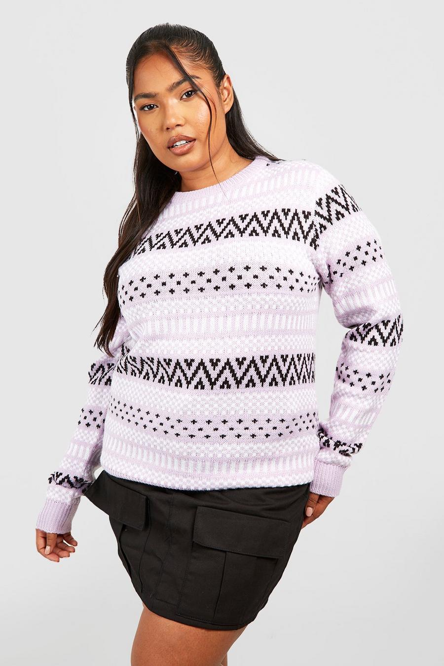 Maglione natalizio Plus Size con motivi Fairisle, Lilac