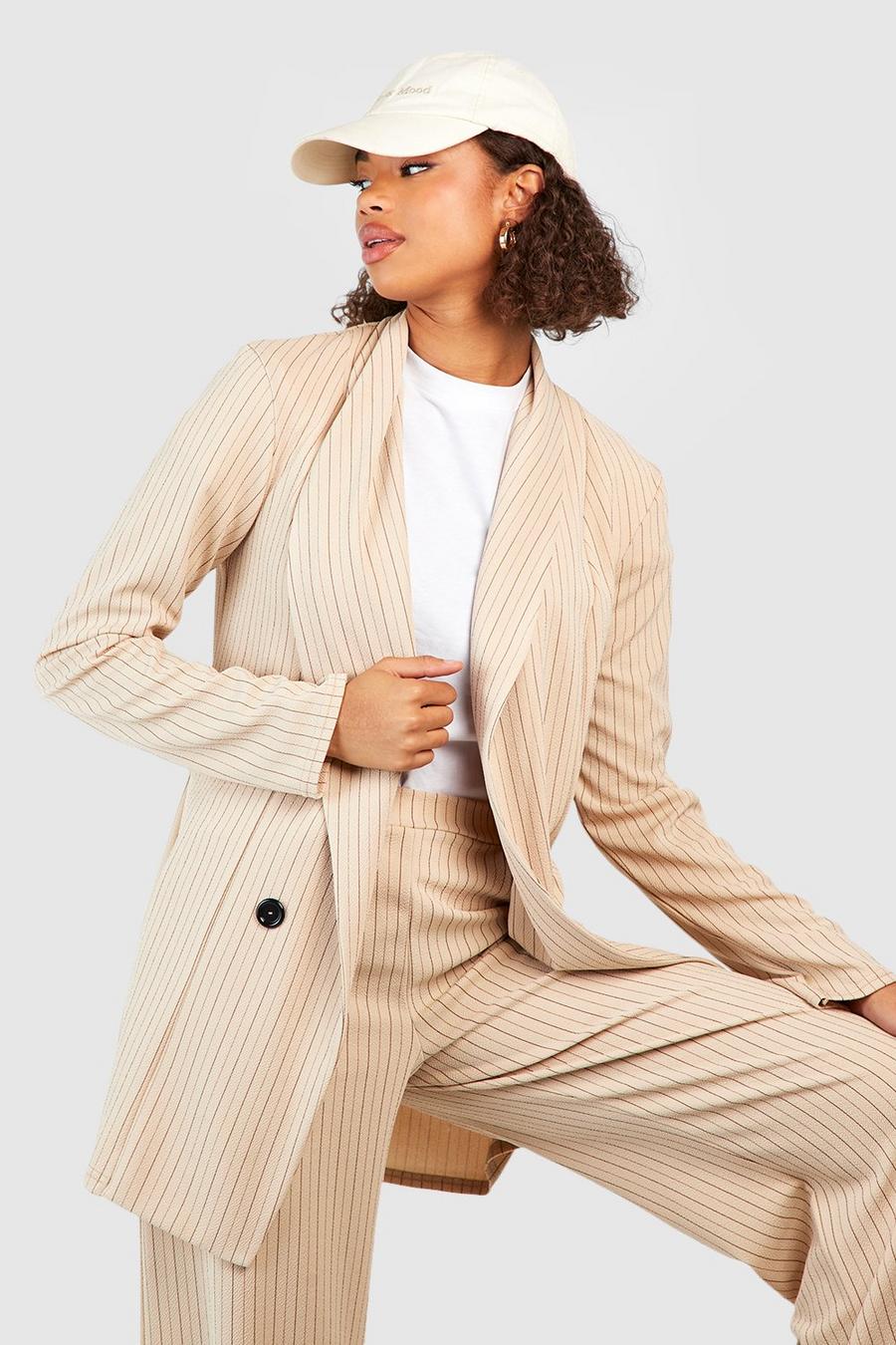 Stone Tall Basic Jersey Pinstripe Relaxed Fit Blazer