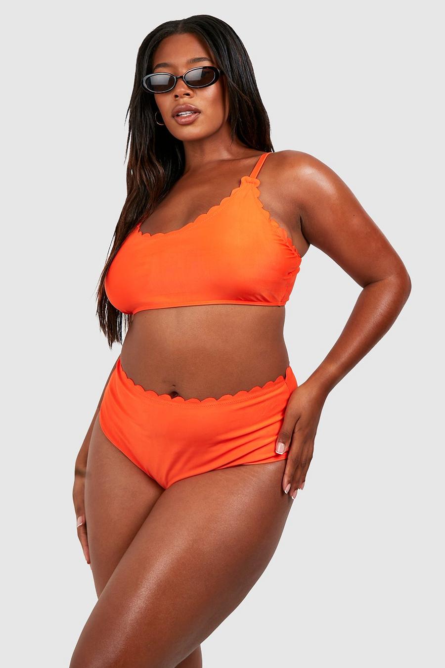 Orange Plus Korte Mix & Match Bikini Top Met Geribbelde Zoom
