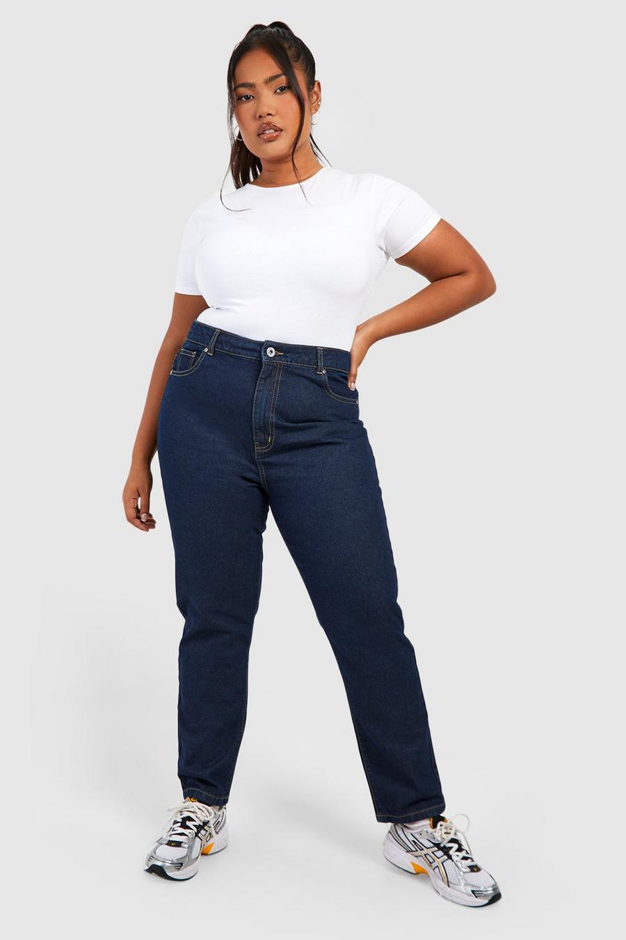 Plus Basic Slim-Fit Mom-Jeans mit hohem Bund, Indigo