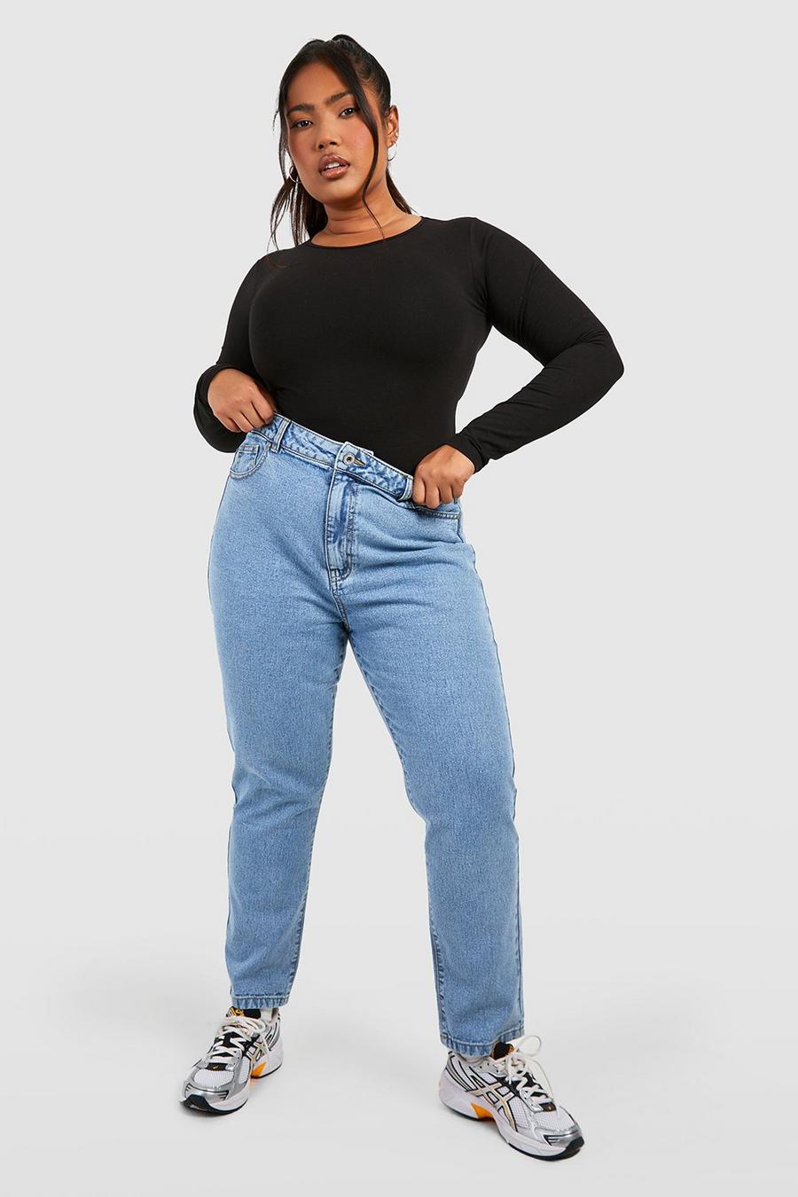 Plus Basic Slim-Fit Mom-Jeans mit hohem Bund, Light blue