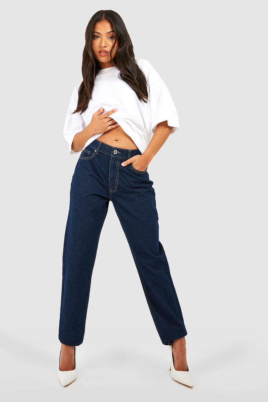 Petite Basic Mom-Jeans mit hohem Bund, Indigo