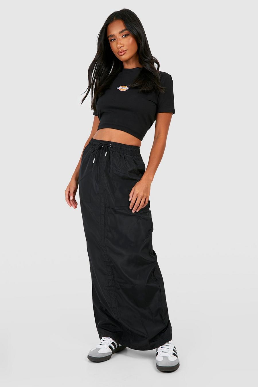 Black Petite Shell Drawcord Maxi Skirt