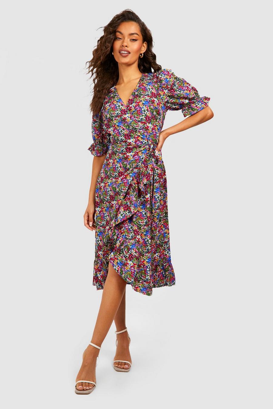Ditsy Floral Puff Sleeve Midi Dress image number 1