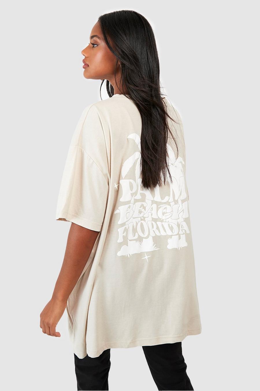 Camiseta súper oversize con estampado de palmeras en la espalda, Stone