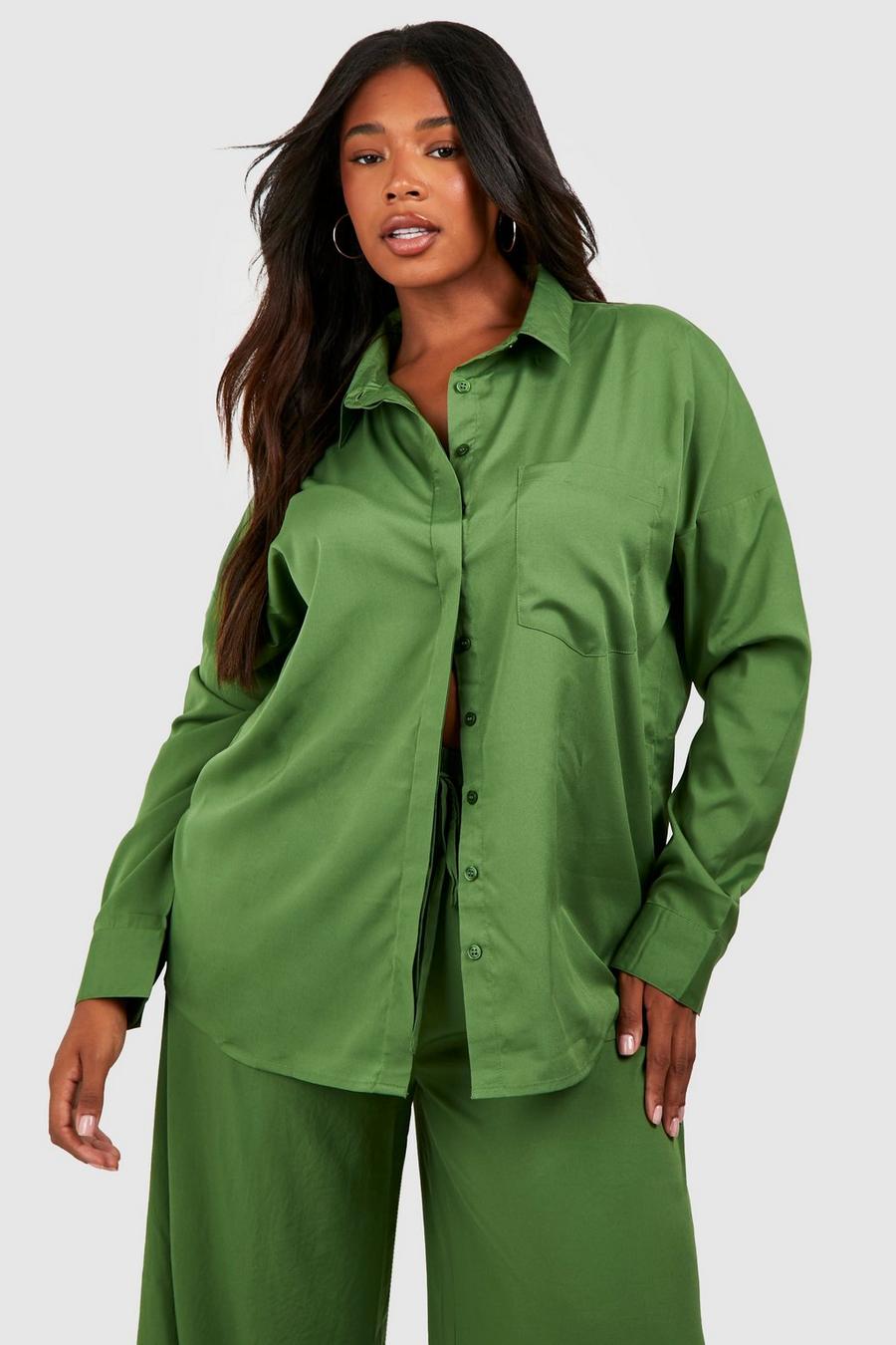 Camisa Plus oversize de tela, Khaki