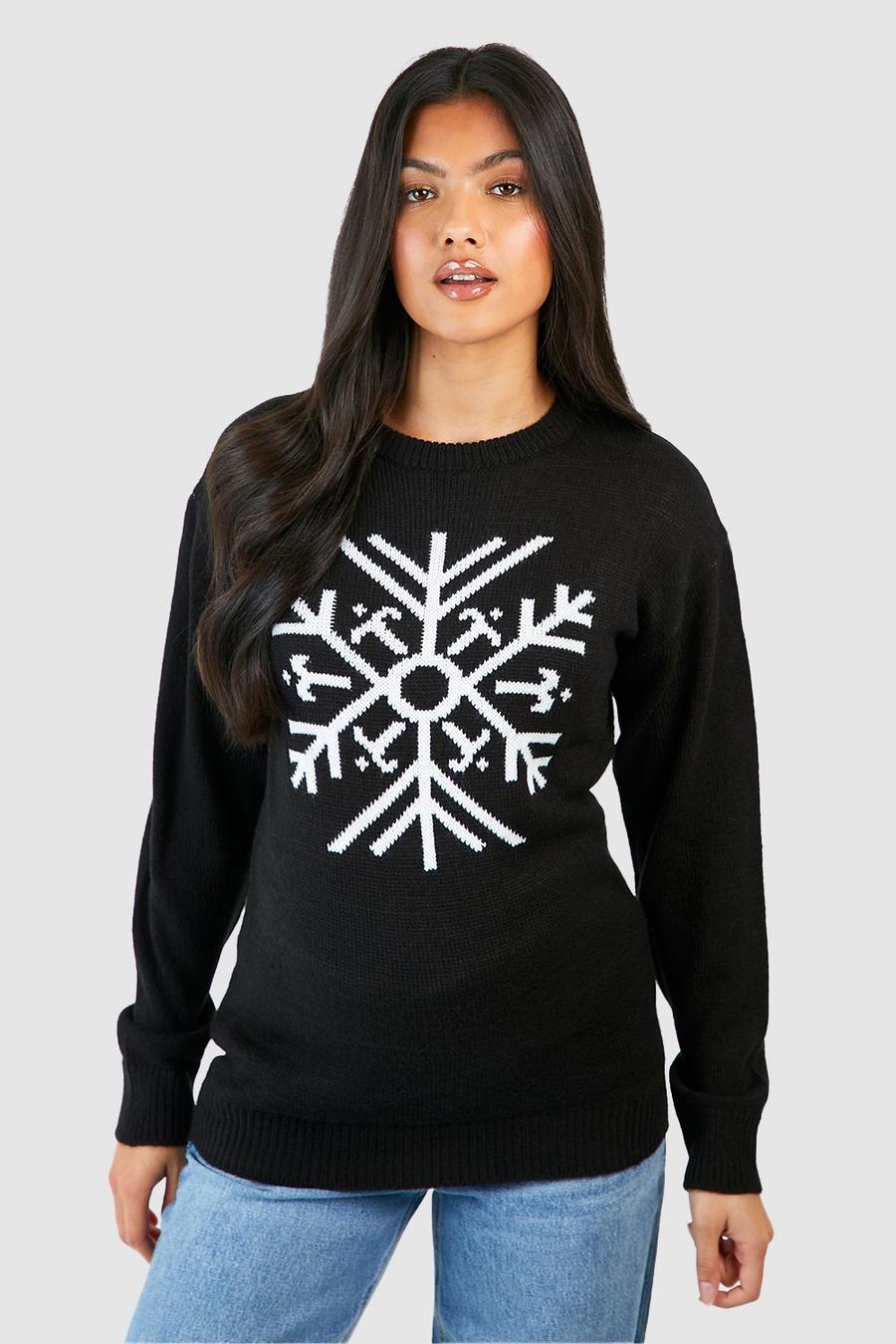 Black Maternity Snowflake Christmas Sweater