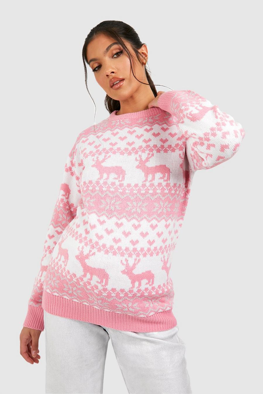 Pink Maternity Fairisle Christmas Sweater