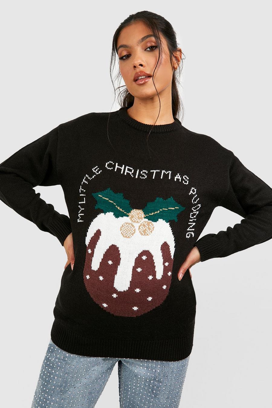 Maternité - Pull de grossesse à slogan My Christmas Pudding, Black