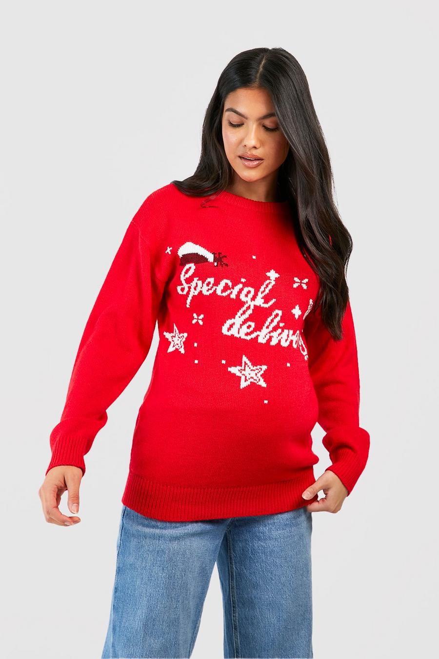 Red Maternity Special Delivery Christmas Jumper