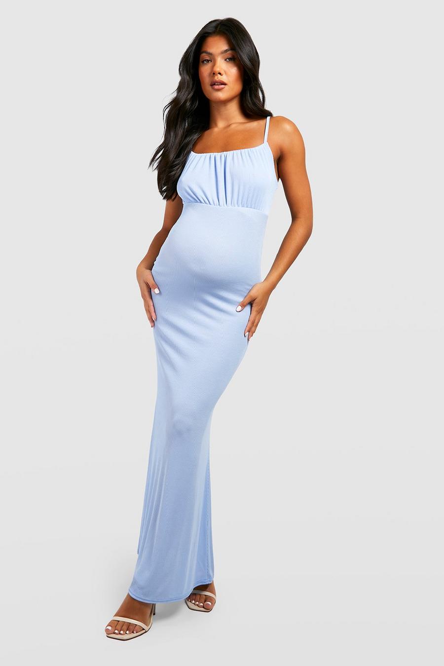 Light blue Maternity Ruched Bust Strappy Maxi Dress