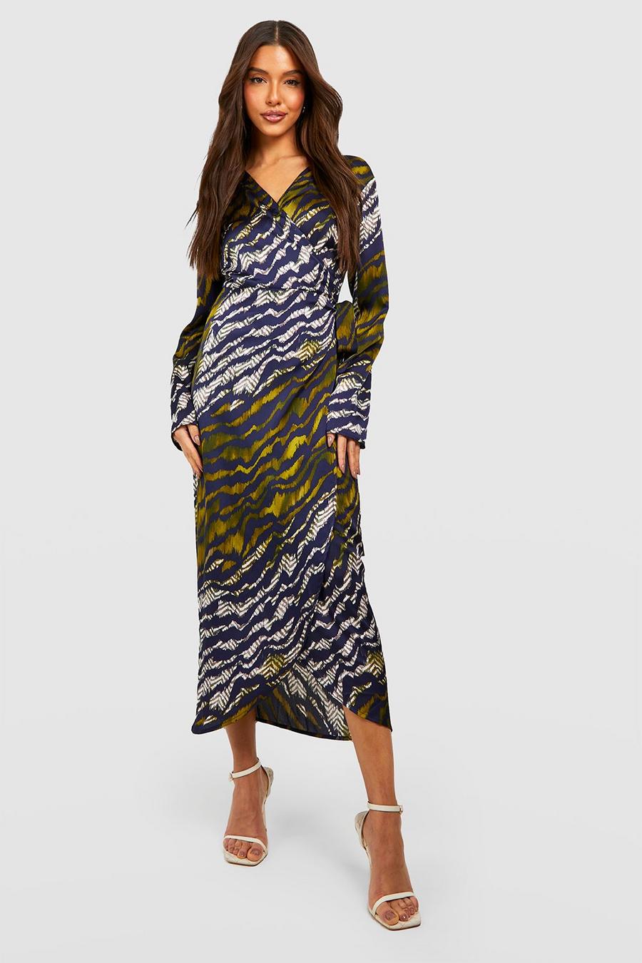 Brown Zebra Print Wrap Midaxi Shirt Dress