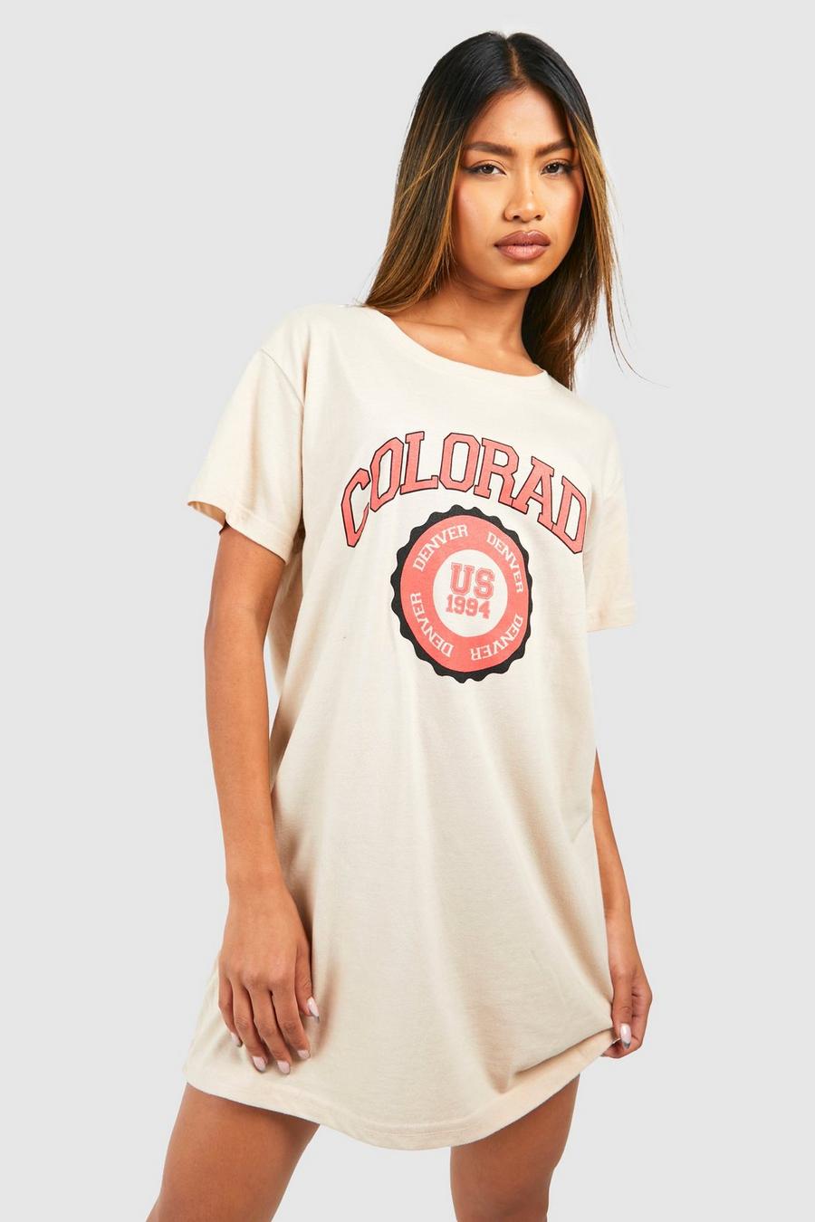Oversize T-Shirt-Kleid mit Colorado-Print, Sand