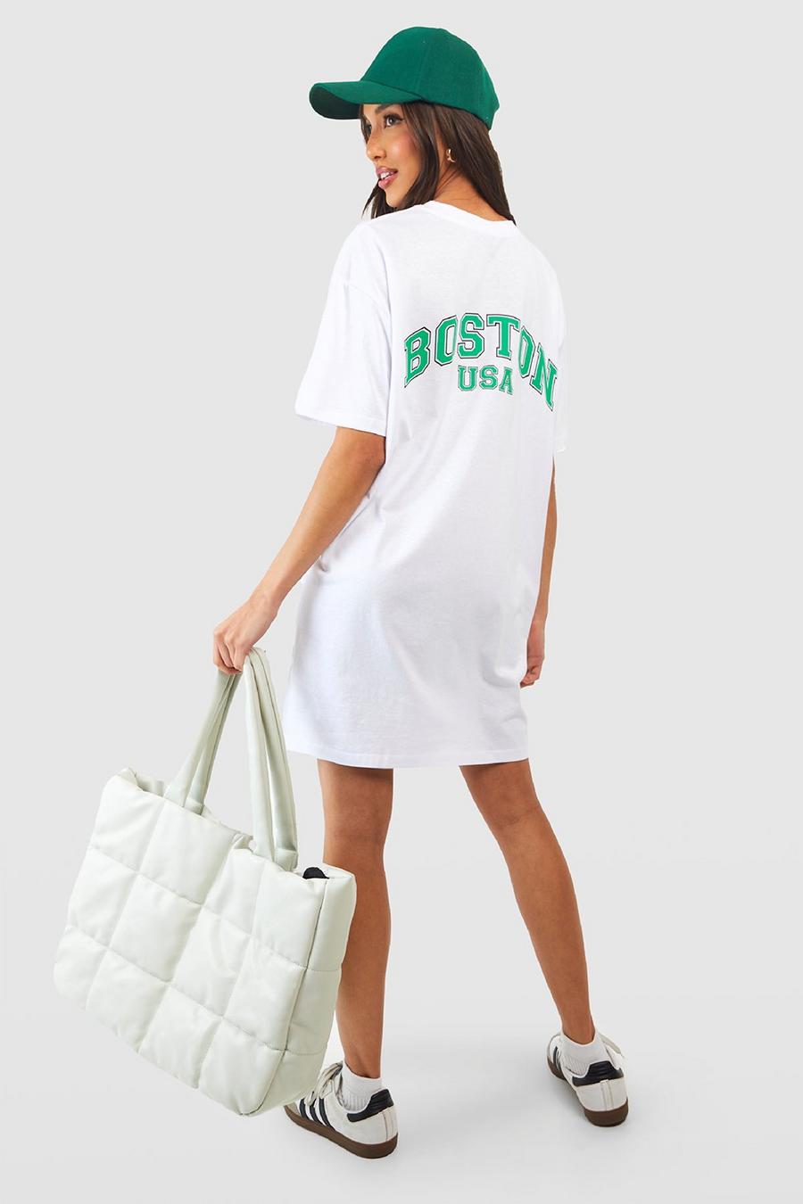 Robe t-shirt oversize à slogan Boston, White