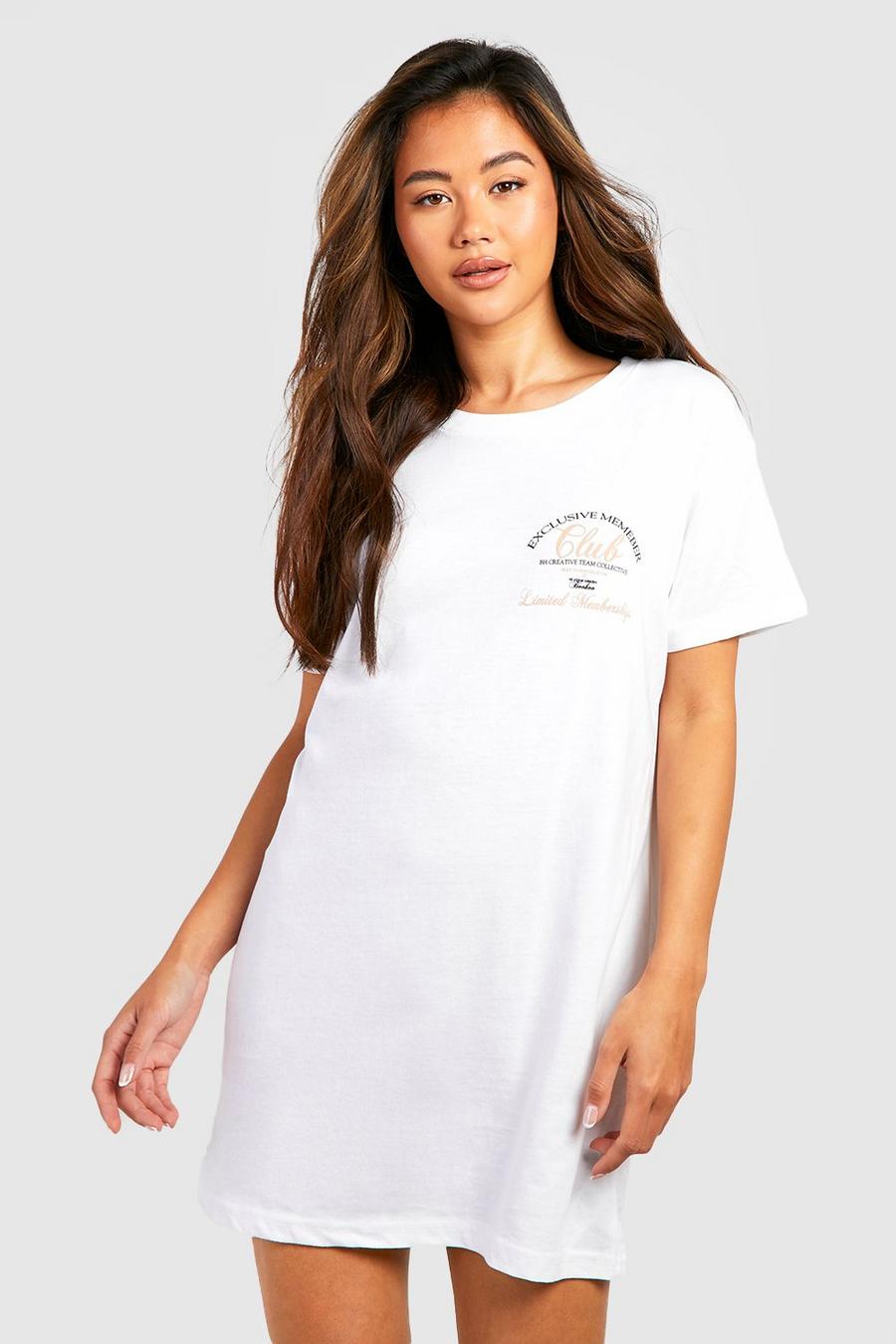 Oversize T-Shirt-Kleid mit Members Club Print, White