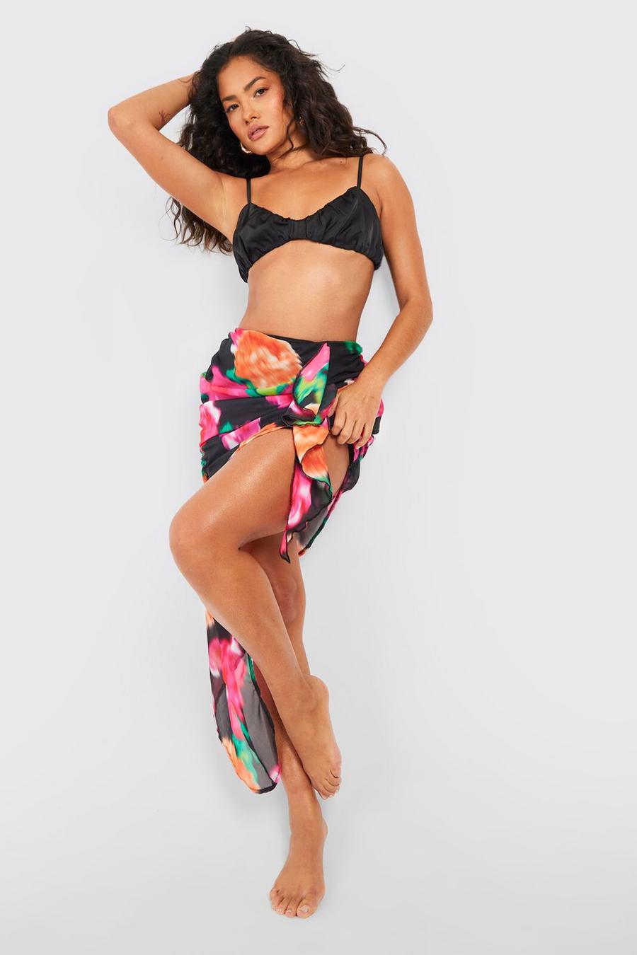 Chiffon Ruffle Floral Asymmetric Skirt image number 1