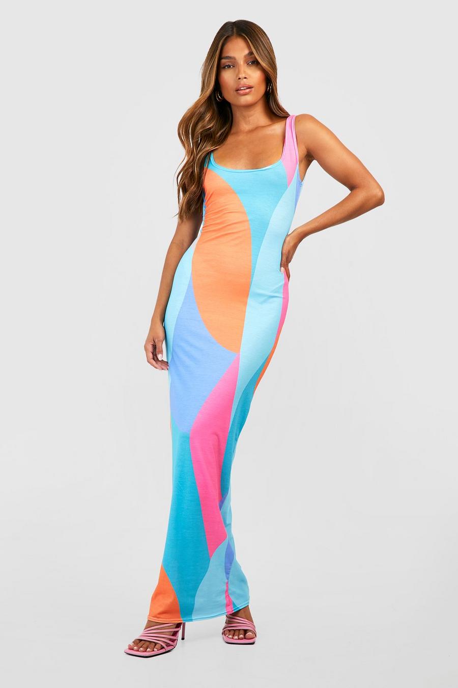 Multi Abstract Scoop Neck Maxi Dress