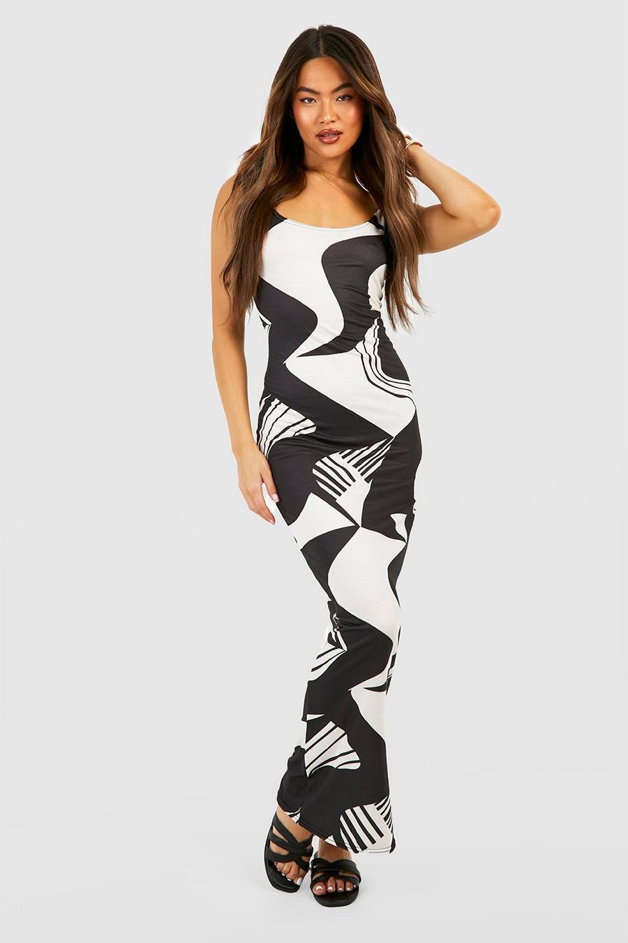 Black Abstract Scoop Neck Maxi Dress image number 1