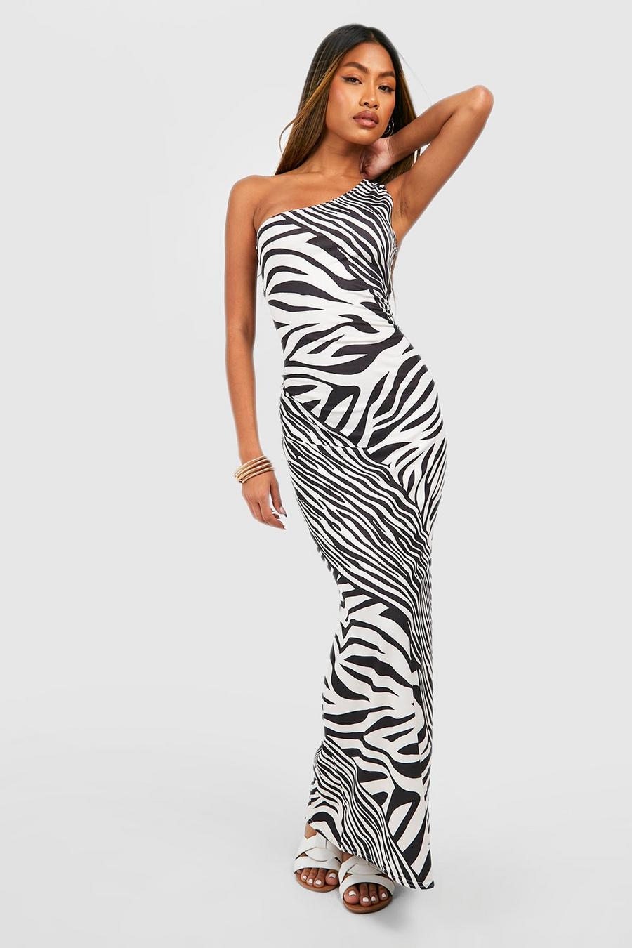 Black Asymmetrisk långklänning med zebramönster