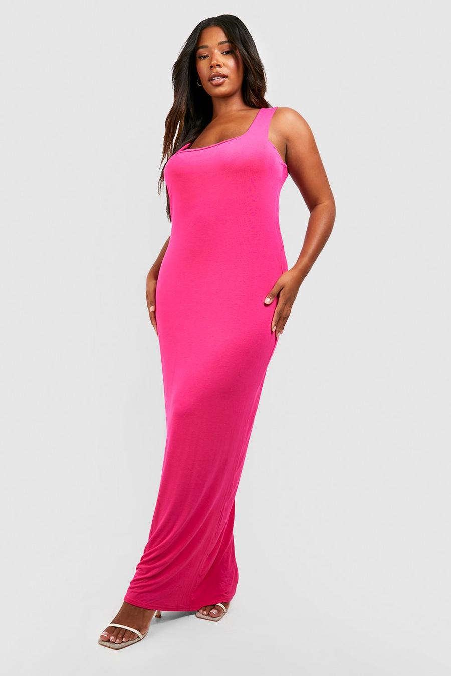 Hot pink Plus Sqaure Neck Maxi Dress