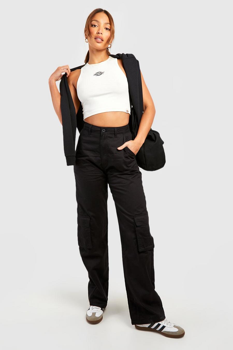 Black Tall High Waisted Twill Straight Leg Cargo Pants image number 1