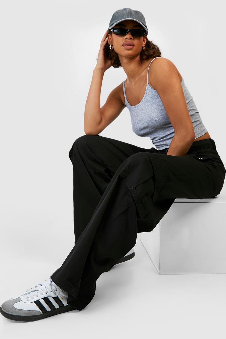 Black Tall Relaxed Fit Twill Cargo Wide Leg Pants