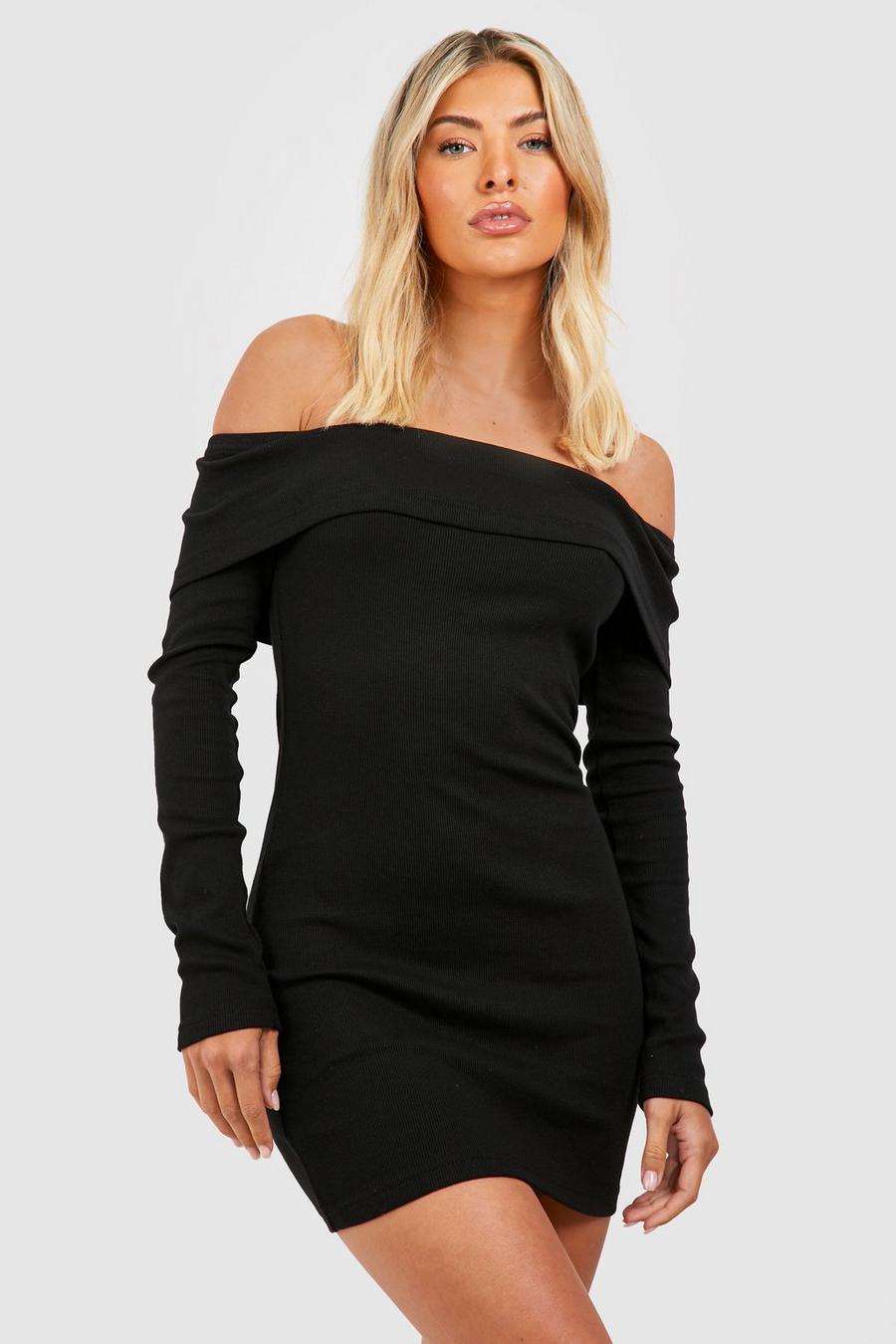 Basic Bardot Bodycon-Kleid, Black