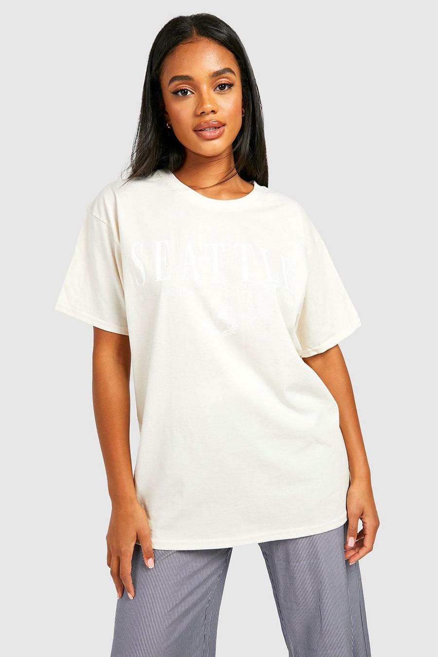 Oversize T-Shirt mit Seattle-Print, Sand