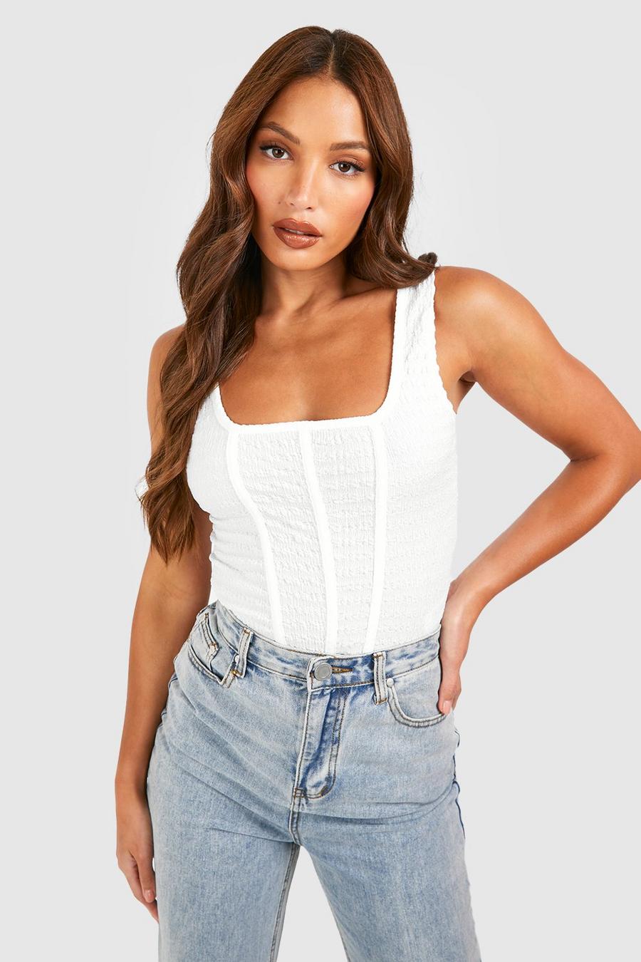 Ivory Tall Corset Crinkle Square Neck Top