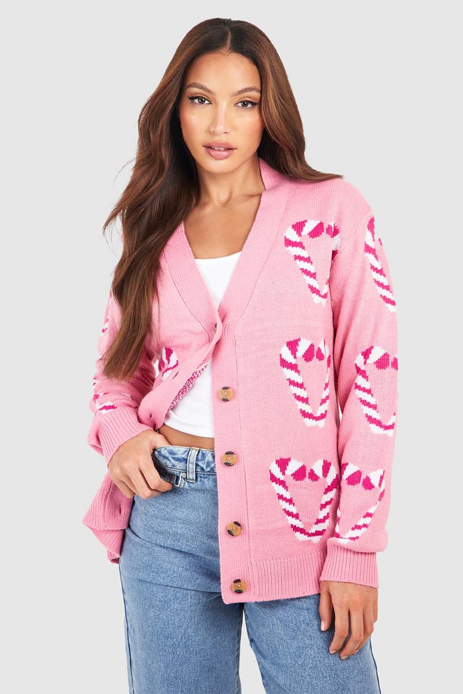 Baby pink Tall Candy Cane Christmas Cardigan image number 1