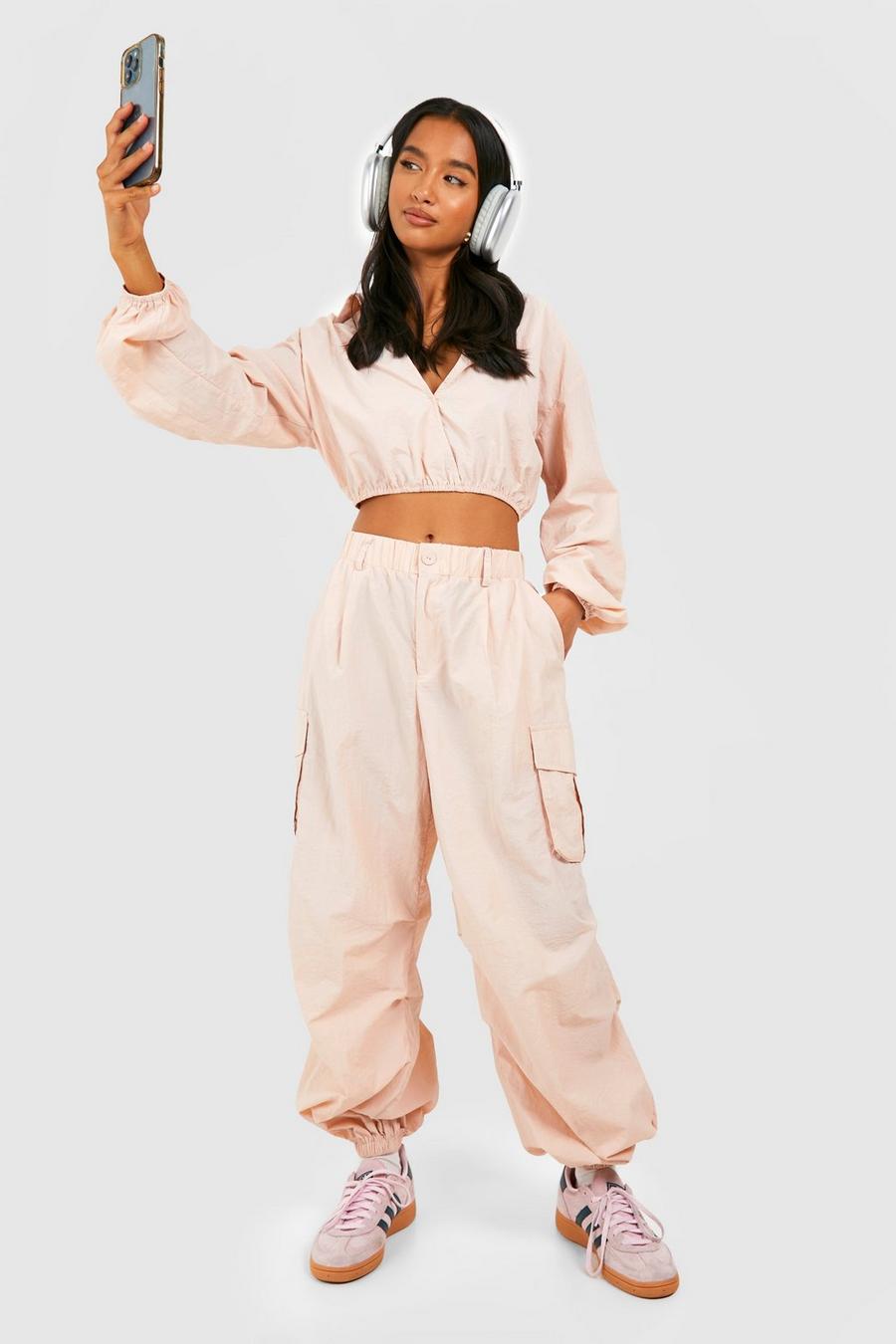 Pale pink Petite Woven Parachute Cargo Trouser  image number 1