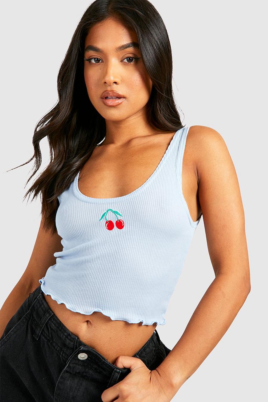 Petite Cherry Embroidery Cropped Vest 