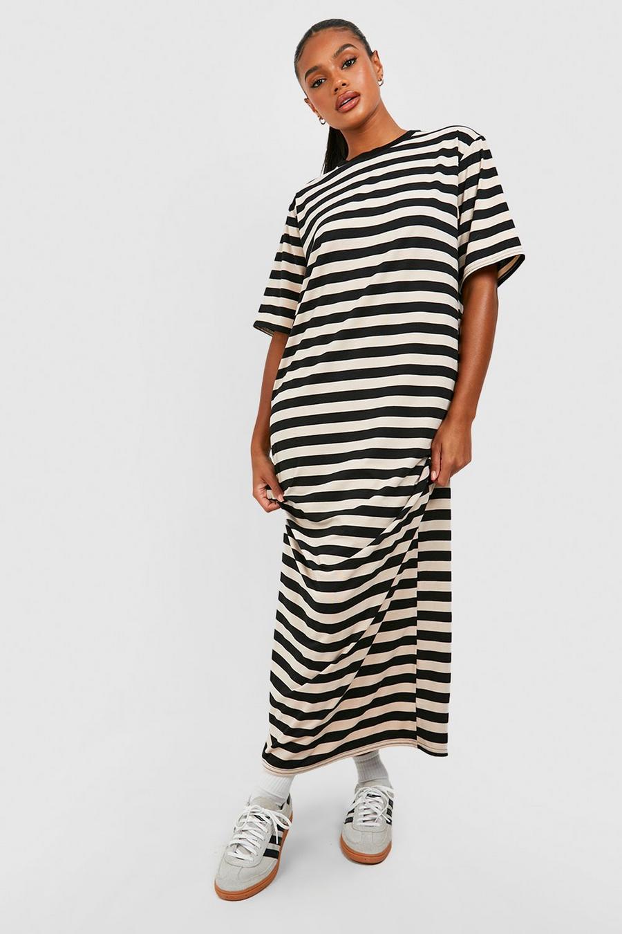 Stone Oversized Striped T-shirt Maxi Dress