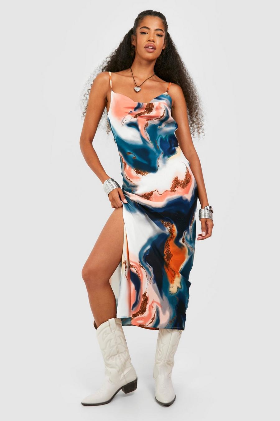 Marble Print Slip Dress image number 1