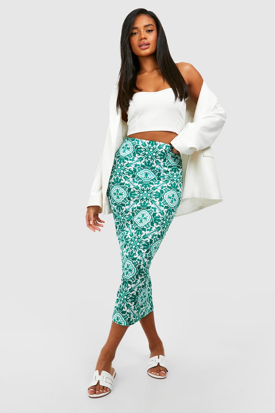 Green Tile Printed Midaxi Skirt