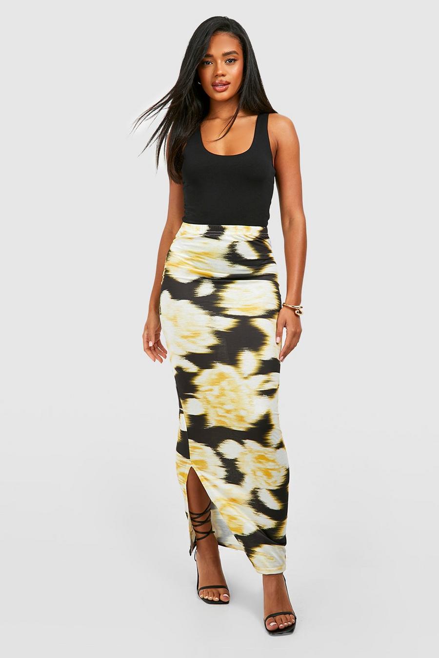 Yellow Floral Printed Maxi Skirt