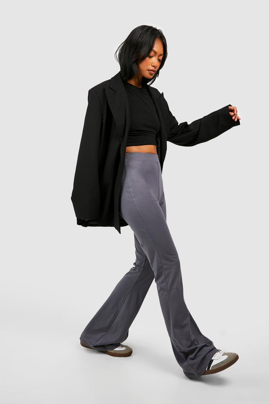 Charcoal Cotton Jersey High Waisted Flared Leggings