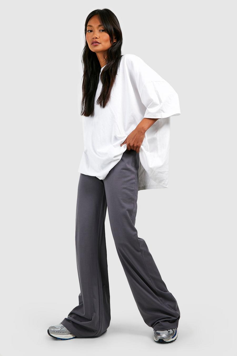 Charcoal Cotton Jersey Wide Fit Trousers image number 1