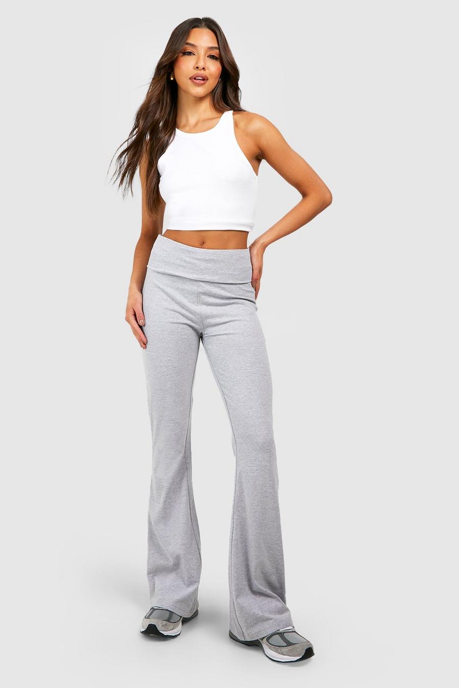 Pantalón de campana para yoga con cintura elástica y tela jersey de algodón, Grey marl image number 1