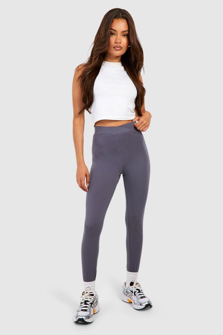 Charcoal Cotton Jersey Knit Wrap High Waisted Leggings
