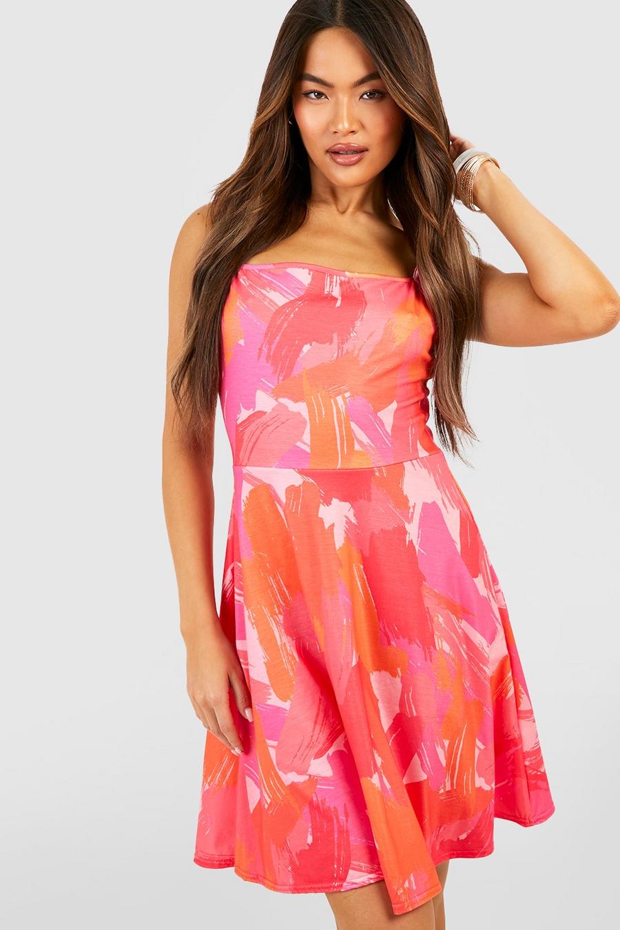 Pink Abstract Printed Swing Dress