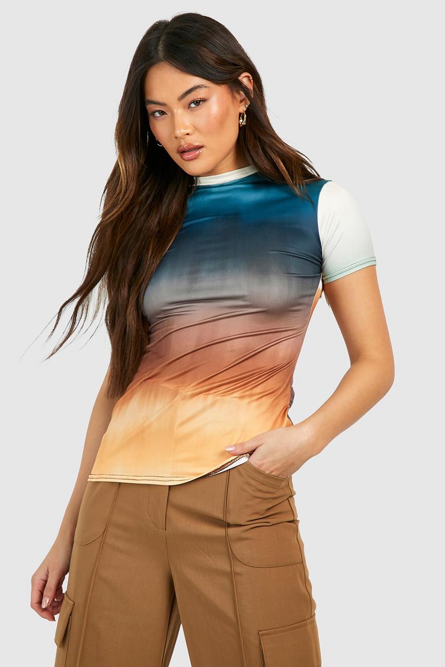 Multi Ombre Funnel Neck Top image number 1