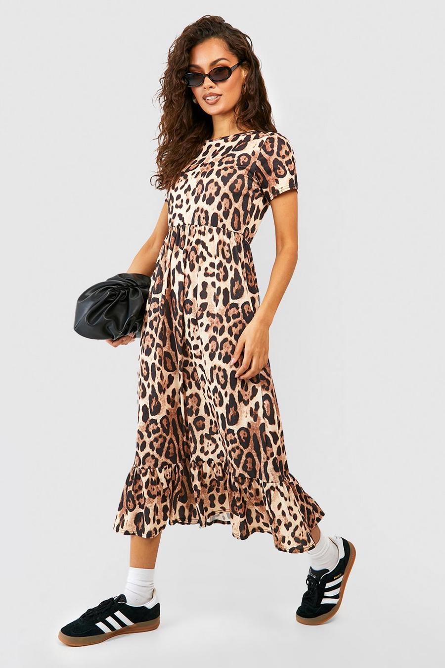 Brown Leopard Midi Smock Dress