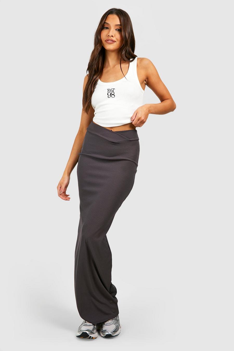 Charcoal Maxi Rok Met V-Tailleband