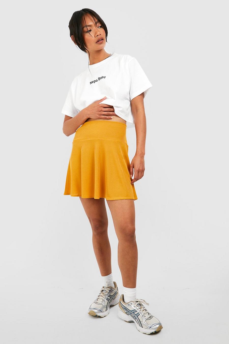 Mustard Ribbed Floaty Mini Skirt