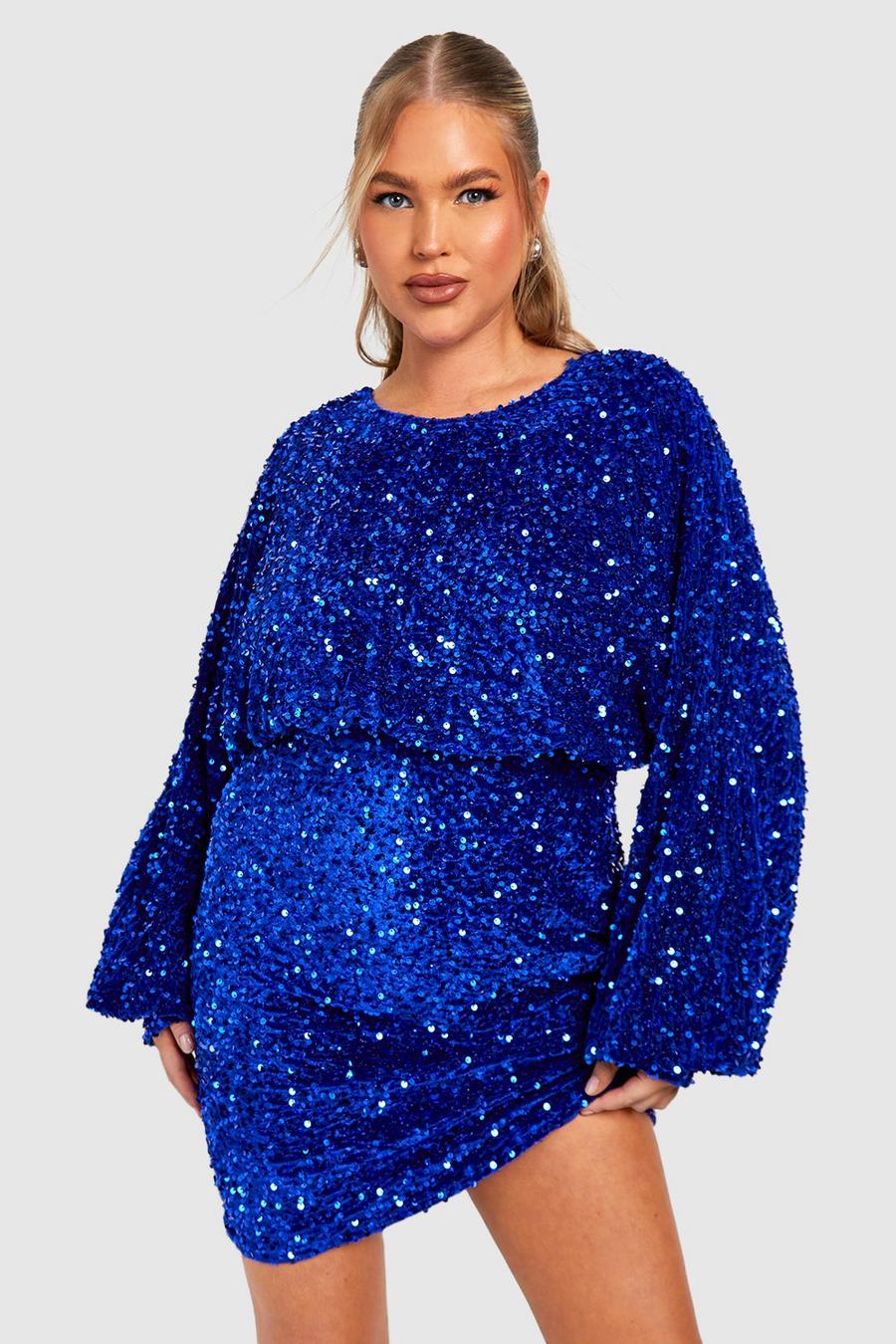 Cobalt Plus Oversized Blouson Sleeve Sequin Mini Dress