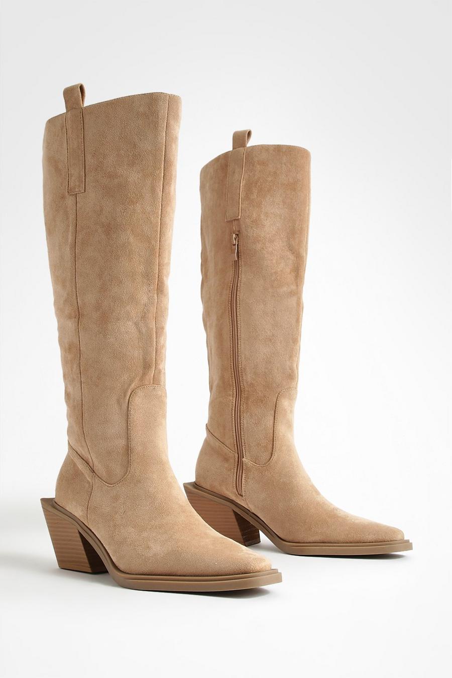 Beige Extended Rand Knee High Cowboy Boots