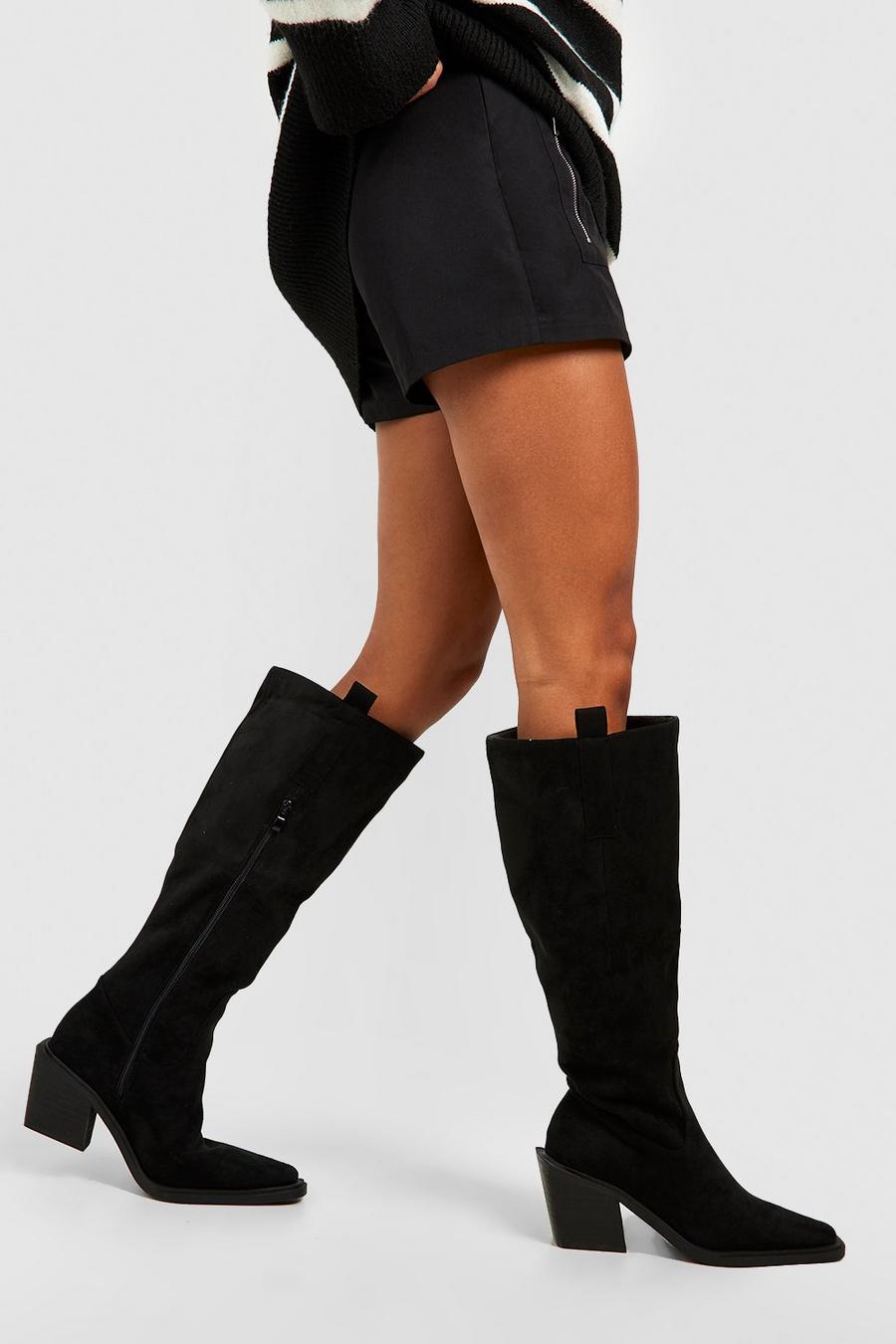 Black Extended Rand Knee High Western Boots