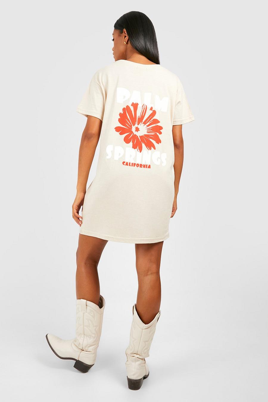 Oversize T-Shirt-Kleid mit Palm Springs Stickerei, Sand