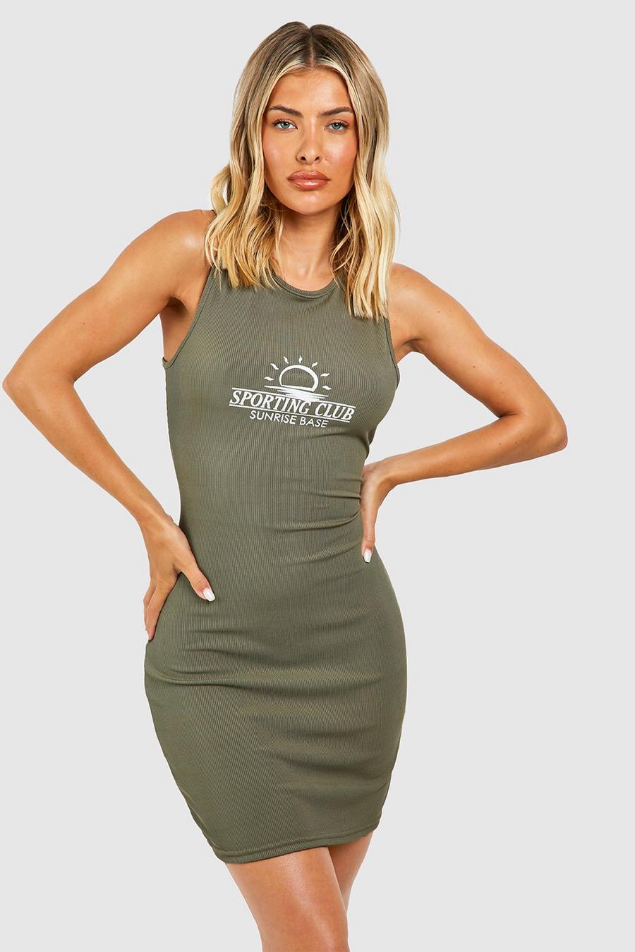 Khaki Sporting Club Rib Mini Beach Dress